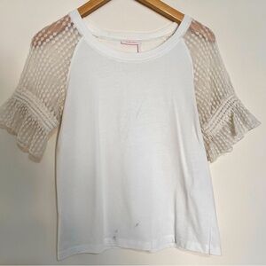See by Chloé Lace Cotton White T-Shirt Blouse Small